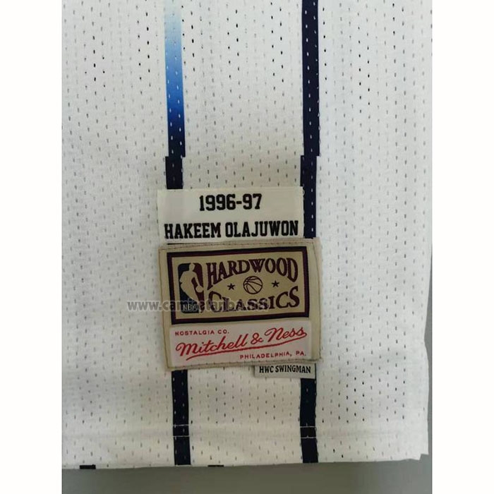 Camiseta Houston Rockets Hakeem Olajuwon #34 Mitchell & Ness 1996-97 Blanco